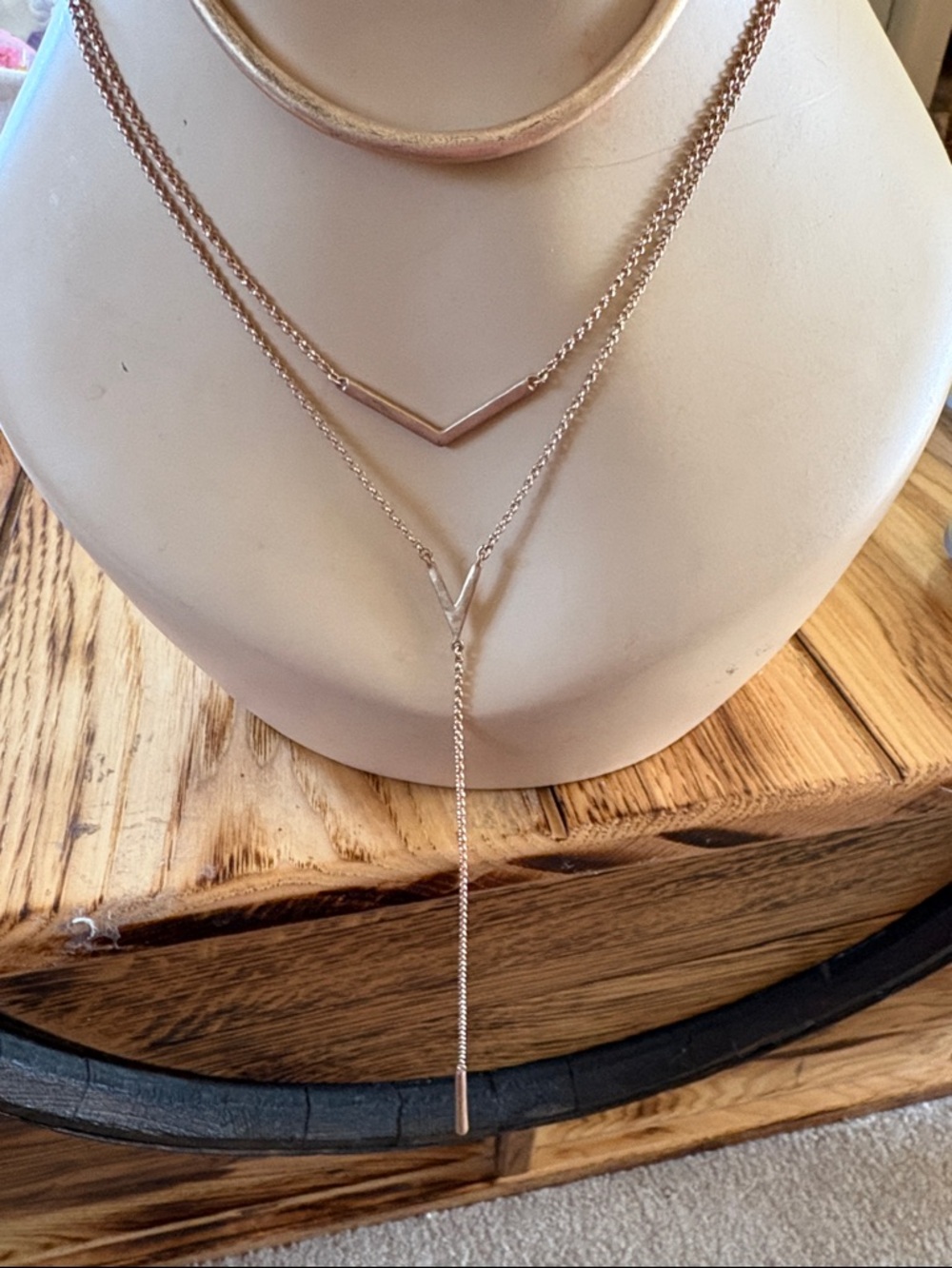 Lucky Brand Rose Gold Layered V Lariat Necklace